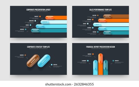 Business Solution 4 5 2 3 Option Infographic Frame Template Collection. Service Launch Four Five Two Three Step Diagram Presentation Layout Vector Illustration Set.