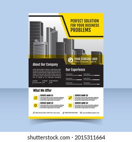 business solution agency modern black yellow flyer template design