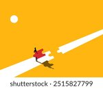 Business solution. Businessman is completing the road jigsaw puzzle