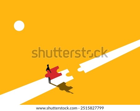 Business solution. Businessman is completing the road jigsaw puzzle