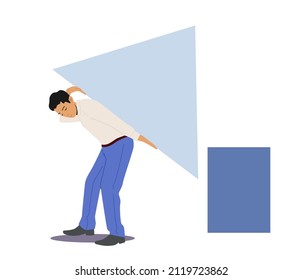 Business Solution, Compromise, Problem Solving Concept. Man Carry Huge Triangular Jigsaw Puzzle Piece. Businessman Part of Team Company Community, Shared Workload. Cartoon People Vector Illustration