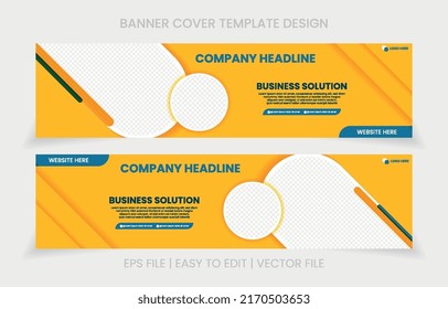 business solution cover banner social media banner. background yellow color with image replacement template.