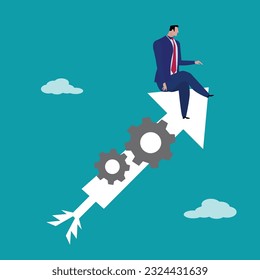 business solution expertise and skills to drive success Leadership in Connecting Business Segment Strategic Concepts Businessman sitting on a rocket, better setting