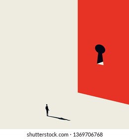 Business solution finding vector concept with keyhole on the wall. Minimalist artistic style. Symbol of innovation, opportunity, challenge, overcoming issues. Eps10 vector illustration.