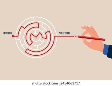 Business solution with  finding way through maze. Modern vector illustration in flat style