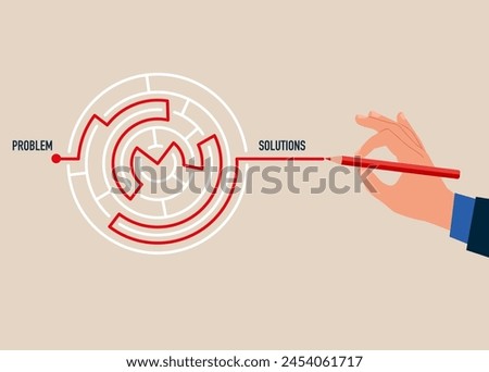 Business solution with  finding way through maze. Modern vector illustration in flat style