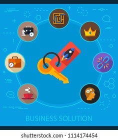 Business solution flat icons concept. Vector illustration. Element template for design.