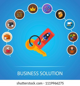 Business solution flat icons concept. Vector illustration. Element template for design.