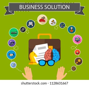 Business solution flat icons concept. Vector illustration. Element template for design.