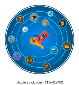 Business solution flat icons concept. Vector illustration. Element template for design.