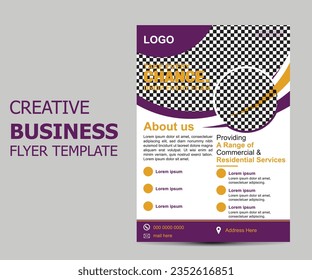 Diseño de plantilla de viajero de soluciones empresariales. Plantilla de diseño de volante de negocios para el volante de afiches. Diseño gráfico con elementos gráficos y espacio para fondo fotográfico. 