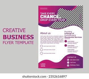 Diseño de plantilla de viajero de soluciones empresariales. Plantilla de diseño de volante de negocios para el volante de afiches. Diseño gráfico con elementos gráficos y espacio para fondo fotográfico. 