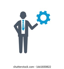 Business solution, gear, icon (vector illustration)