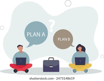 Business solution and goals.Cartoon people choose between options, plan A and B scenario. vector illustration.