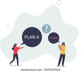 Business solution and goals.Cartoon people choose between options, plan A and B scenario.flat design with people.