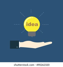 Business solution, Great idea ,innovative technology. Business man and lightbulb. Modern flat design concept for web banners, web sites, printed materials, info-graphics. Creative vector illustration