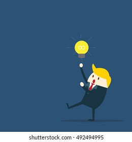 Business solution, Great idea ,innovative technology. Business man and lightbulb. Modern flat design concept for web banners, web sites, printed materials, info-graphics. Creative vector illustration