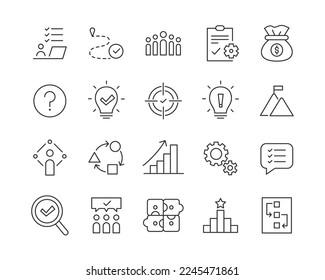 Iconos de soluciones empresariales: línea de vectores. Stroke editable.