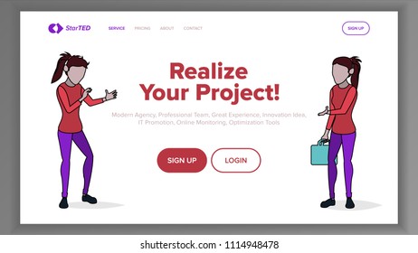 Business Solution Landing Page Concept Vector. Line. Investment Webpage. Commercial Template Illustration