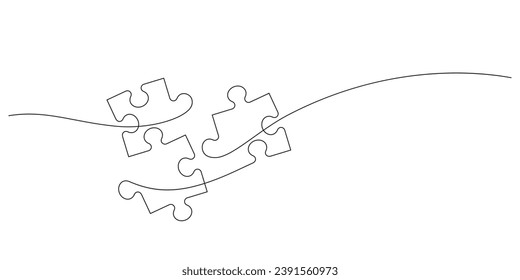 business solution minimalist concept jigsaw puzzle in continuous line drawing vector illustration