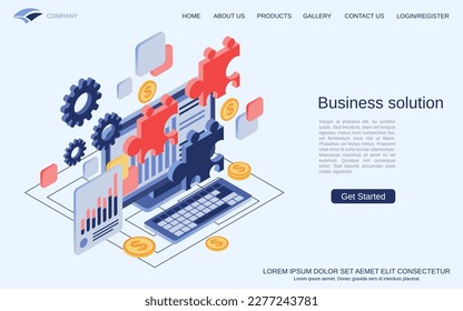Business solution search, financial management, innovation flat 3d isometric vector concept illustration