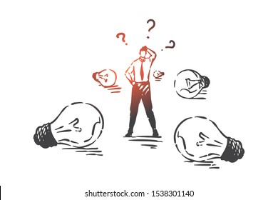 Business solution searching concept sketch. Hand drawn isolated vector