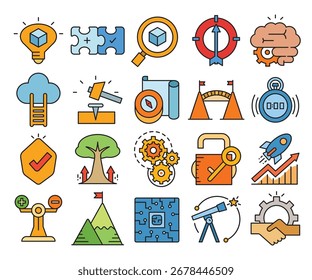 business solution and strategy icons set