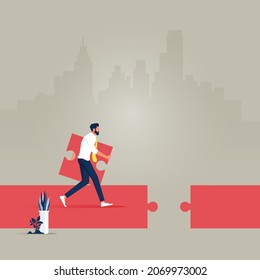 Business solution and success vector concept with man completing road, Symbol of new ideas, ambition and success