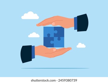 Business solution. Teamwork and office corporate work organisation management. Flat vector illustration