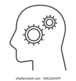 Business Solution thin line icon, development and business, person with gear sign vector graphics, a linear pattern on a white background, eps 10.
