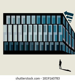 Business solution solution vector concept with businessman and glass building. Minimalist art style