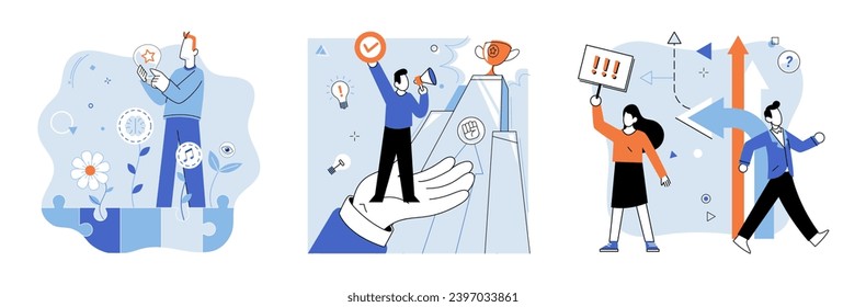 Business solution vector illustration. Success in business world is achieved by identifying strengths and utilizing them to find solutions Professionals with strong problem solving skills are adept
