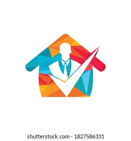 Business solution vector logo design. Businessman with check mark or tick symbol.