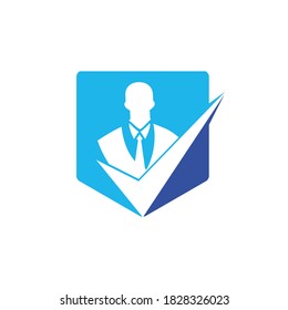 Business solution vector logo design. Businessman with check mark or tick symbol. 