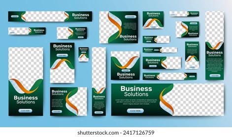 Business Solution web ads banner template design. Modern green layout background. vector