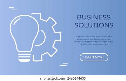 Business solutions banner template with lamp bulb and gear outline icon. Teamwork, partnership, brainstorming concept. Vector illustration