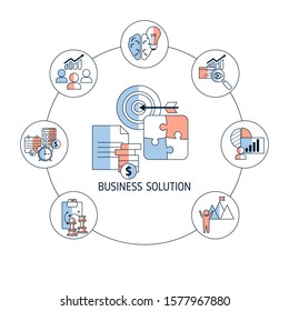 Business solutions concept with icons. Solution and success, strategy vector illustration