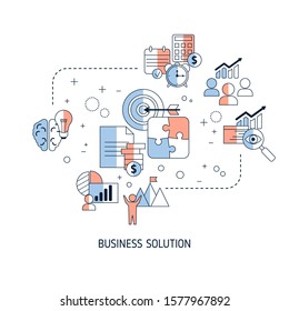 Business solutions concept with icons. Solution and success, strategy vector illustration