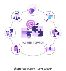 Business solutions concept with icons. Solution and success, strategy vector illustration