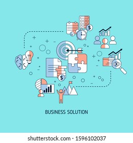 Business solutions concept with icons. Solution and success, strategy vector illustration
