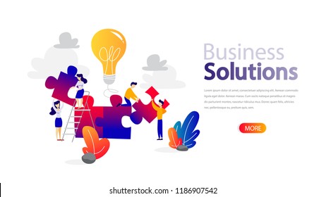 Business solutions horizontal banner for your website. Header for web page. Responsive app design. Teamwork and brainstorm concept. Flat vector illustration