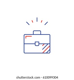 Business solutions, product offer bundle, suit case vector mono line icon