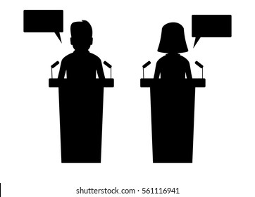 Business Speech Man And Woman Silhouette Icon Isolated Vector Sign