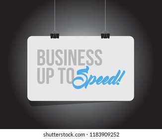 Business up to speed hanging banner message  isolated over a black background