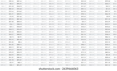 Business Spreadsheet Table with Stock Market Cryptocurrency Numbers Concept for Accounting, Budget, Profit, Tax And Financial Review. Vector Illustration.