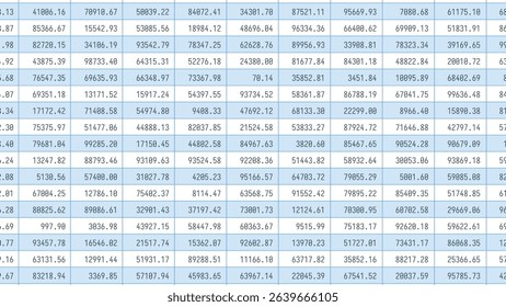 Business Spreadsheet Table with Stock Market Cryptocurrency Numbers Concept for Accounting, Budget, Profit, Tax And Financial Review. Vector Illustration.
