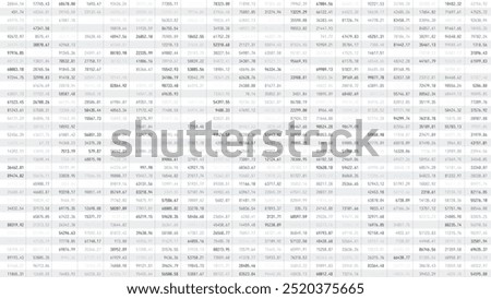 Business Spreadsheet Table with Stock Market Cryptocurrency Numbers Concept for Accounting, Budget, Profit, Tax And Financial Review. Vector Illustration.