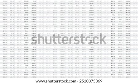 Business Spreadsheet Table with Stock Market Cryptocurrency Numbers Concept for Accounting, Budget, Profit, Tax And Financial Review. Vector Illustration.