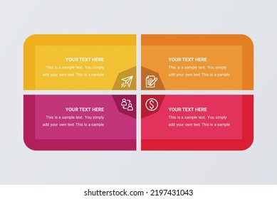 Business Square Matrix Chart Infographics With 4 Step Rectangles. Corporate Grid Diagram Graphic Elements