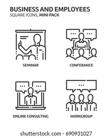 Business, square mini icon set. The illustrations are a vector, editable stroke, thirty-two by thirty-two matrix grid, pixel perfect files. Crafted with precision and eye for quality.